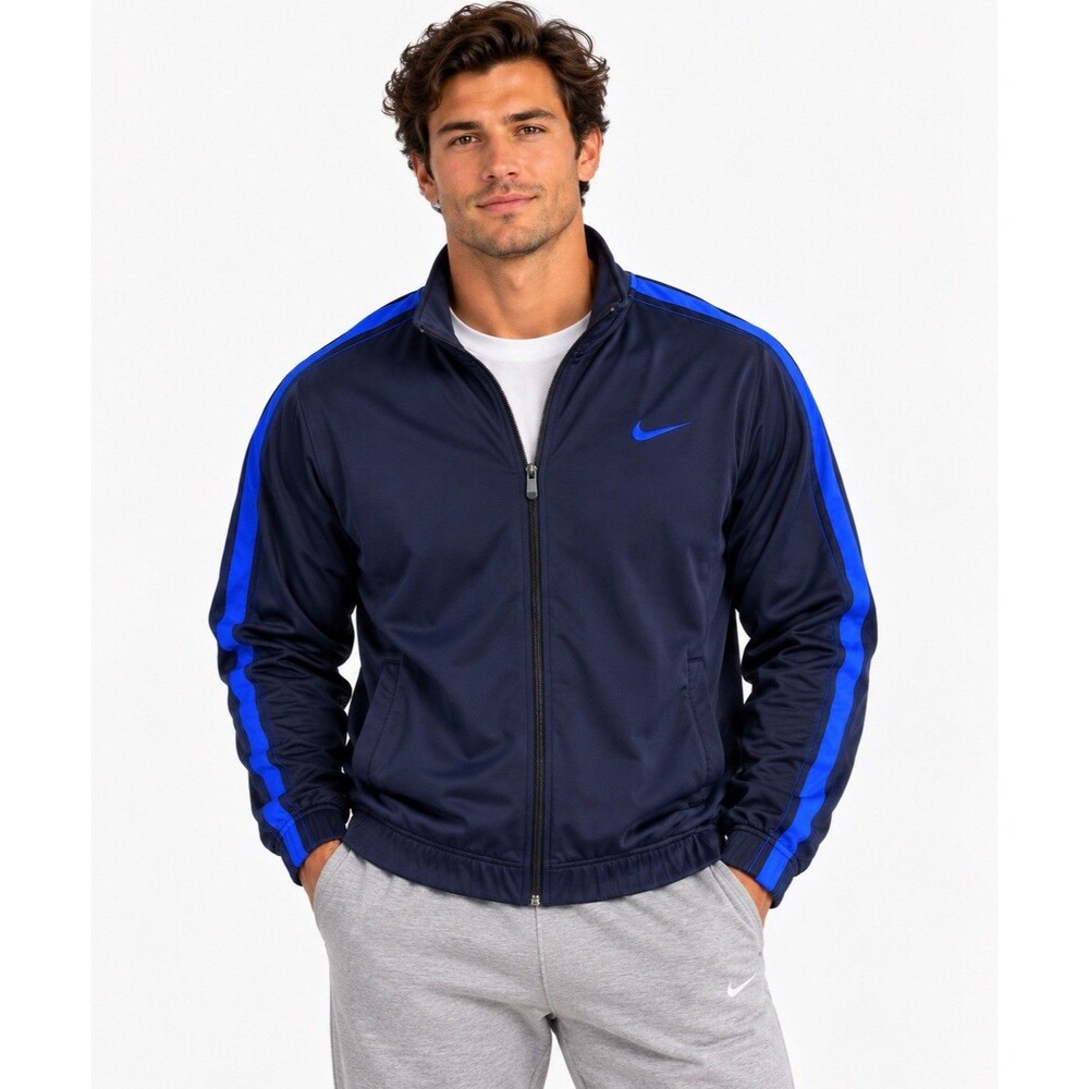 Nike Men’s Track Jacket Medium Navy Blue Royal Blue Full Zip Athletic Swoosh
